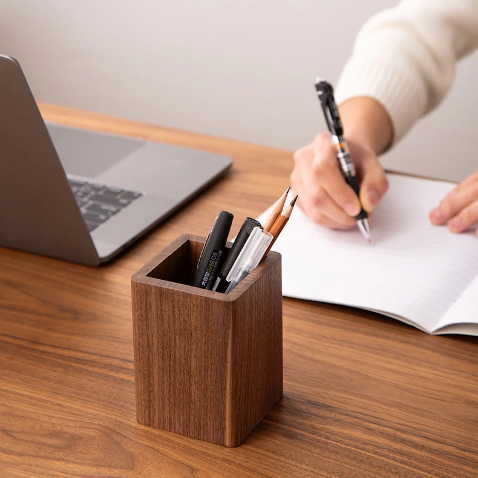 Solid Black Walnut Multifunctional Storage Pen Holder 3