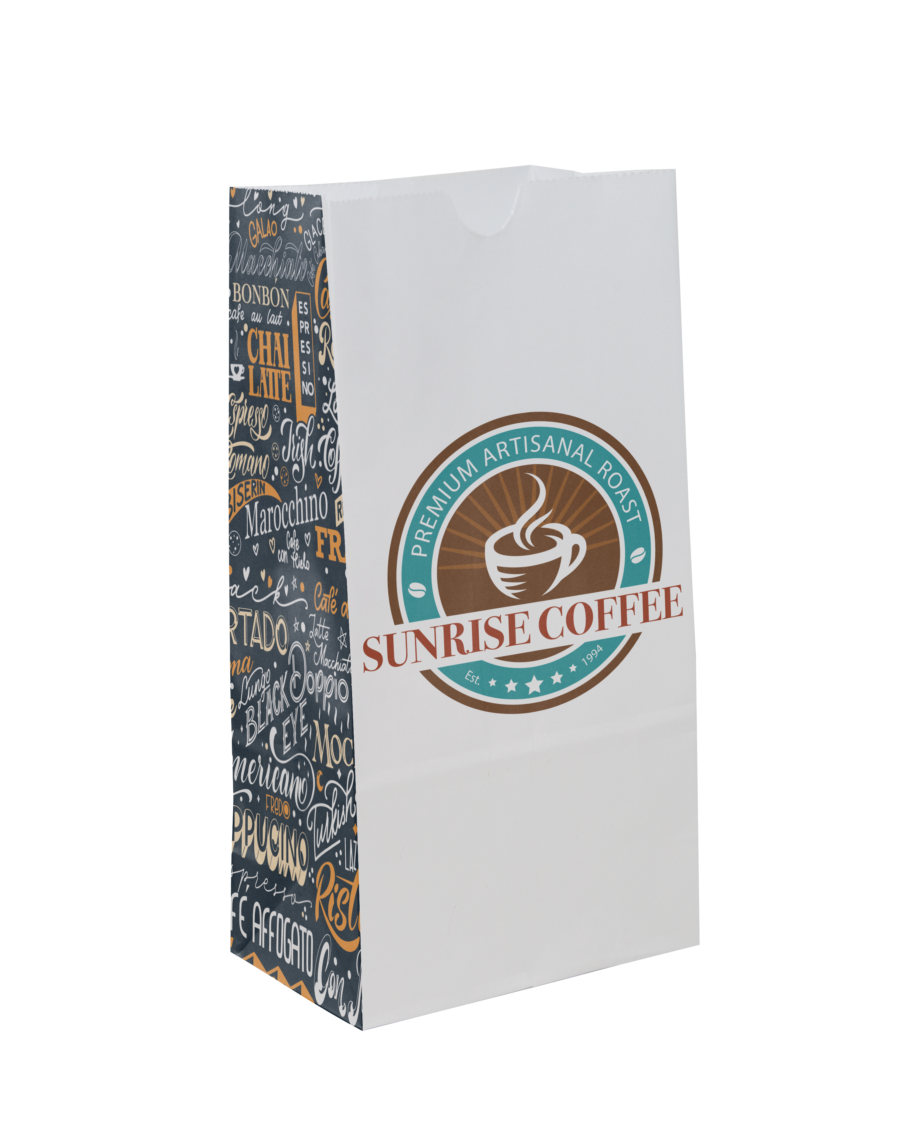 SOS #4 Multi-Sided Full Color Food Safe Paper Bags (5" x 9.75" x 3.125")