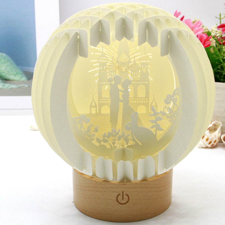 3D Paper Art Table Lamp With Wood Base 13