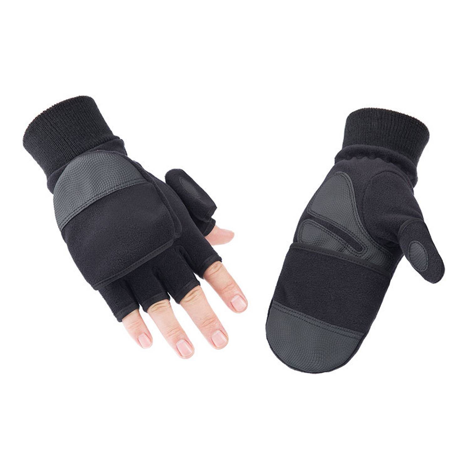 Winter Warm Half Finger Flip Anti Slip Fleece Gloves 6