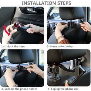 Car Headrest Bag Hanger And Phone Holder With Self Lock Switch 7