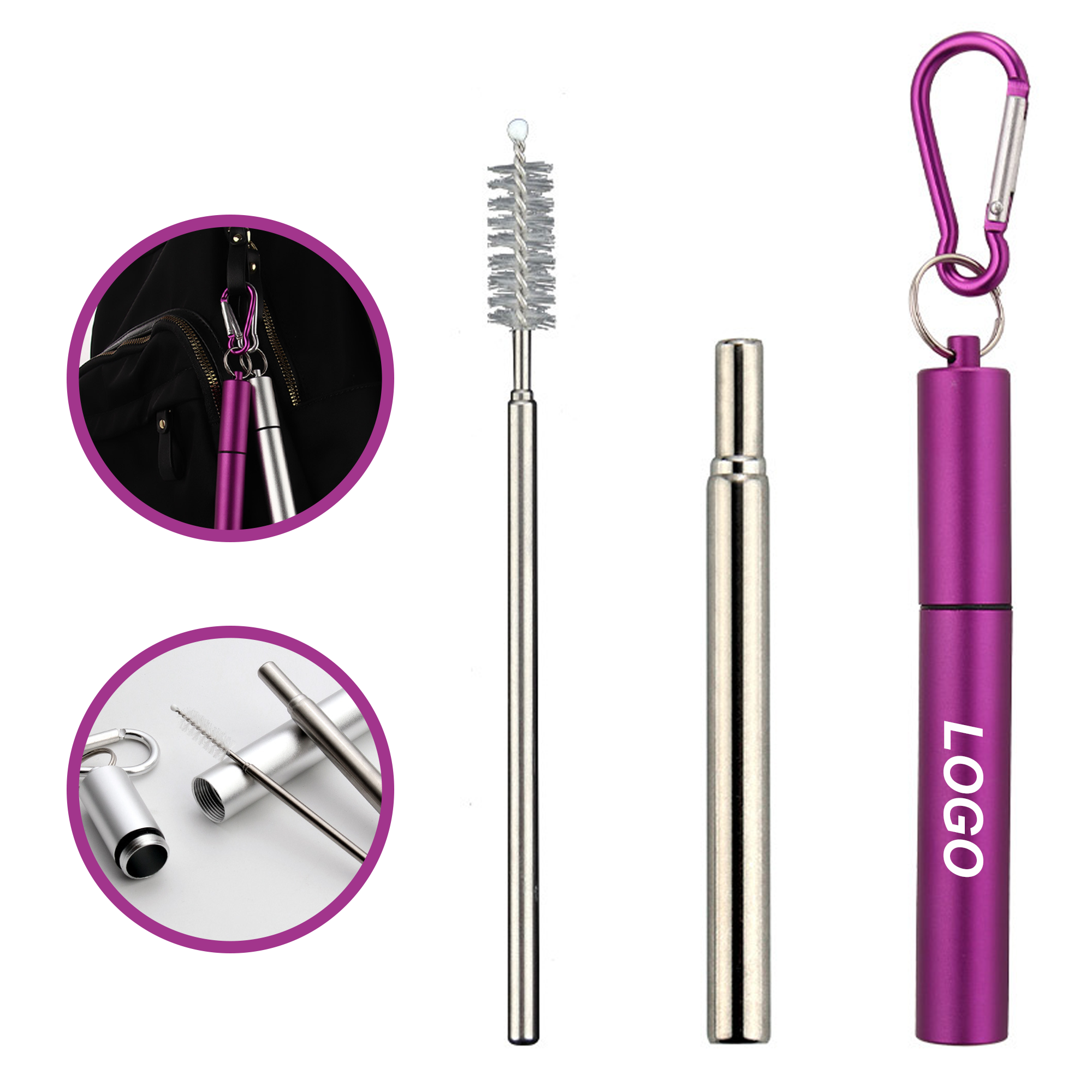Customisable Logo Retractable Travel Stainless Steel Straws 2