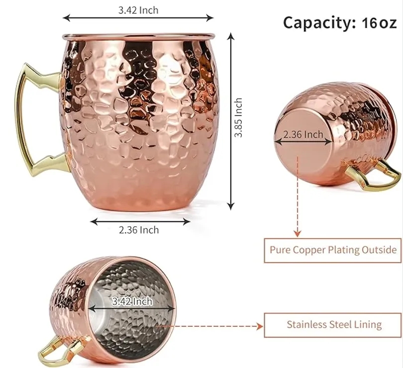 Single Moscow Mule Copper Mug - 100% Pure with Steel Lining 4