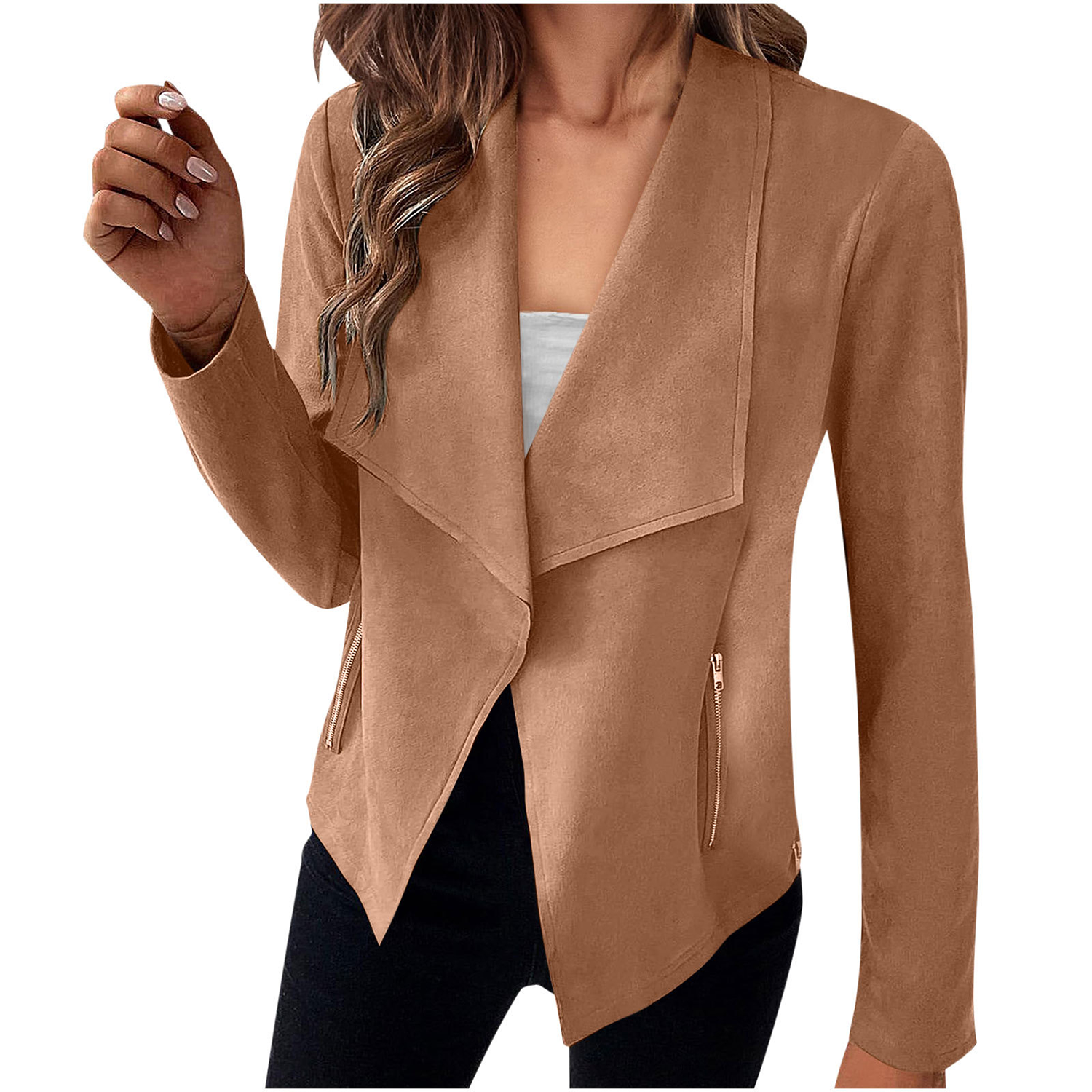 Faux Suede Jackets 2023 Fall Clothes Long Sleeve Open Front 4