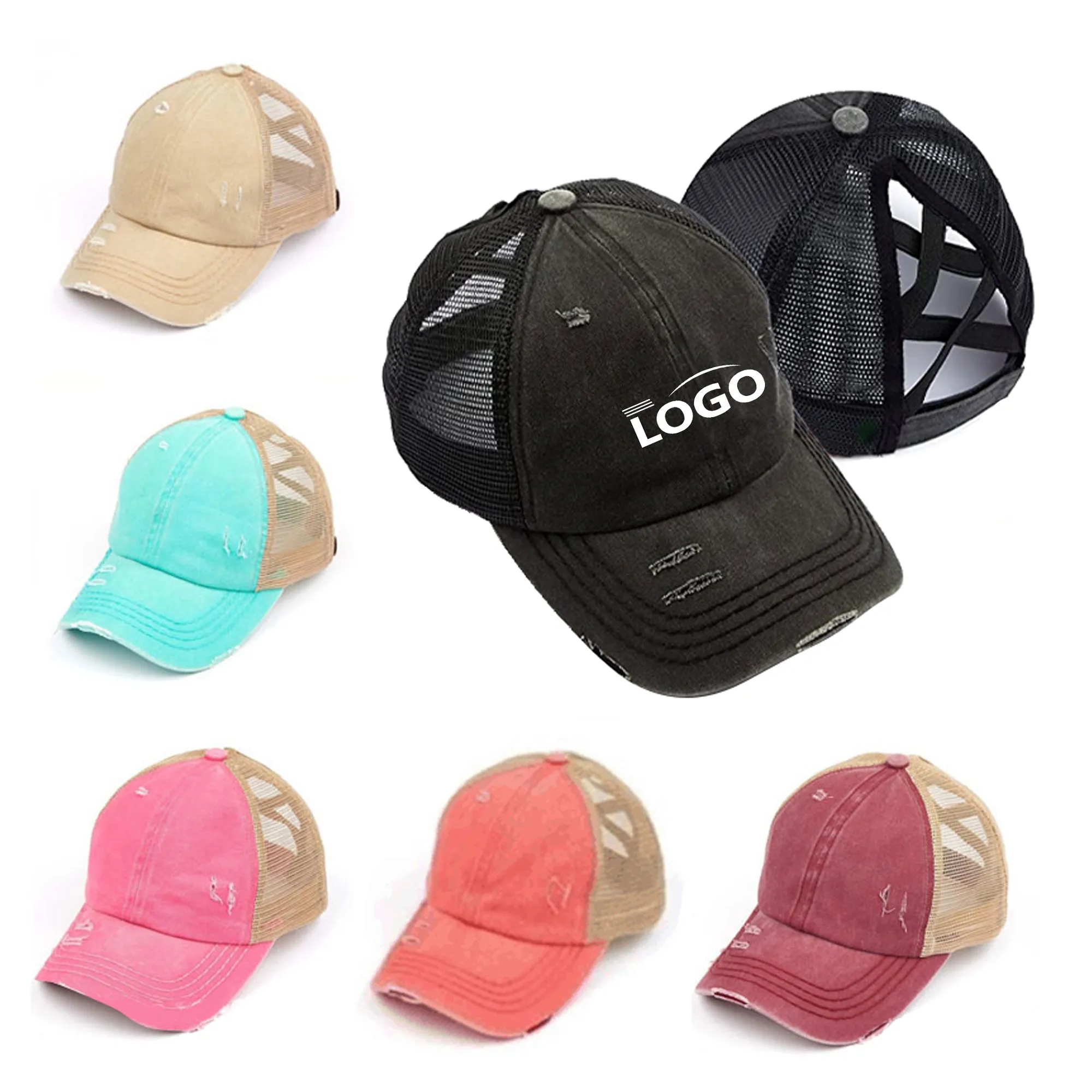 Cotton Washed Distressed Mesh Back Baseball Cap MOQ 50PCS 2