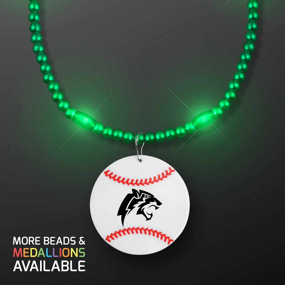 LED Bead Necklace with Baseball Medallion 4