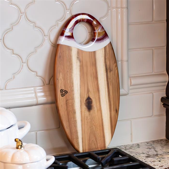Medium Oval Acacia Board With Dip Holder 2