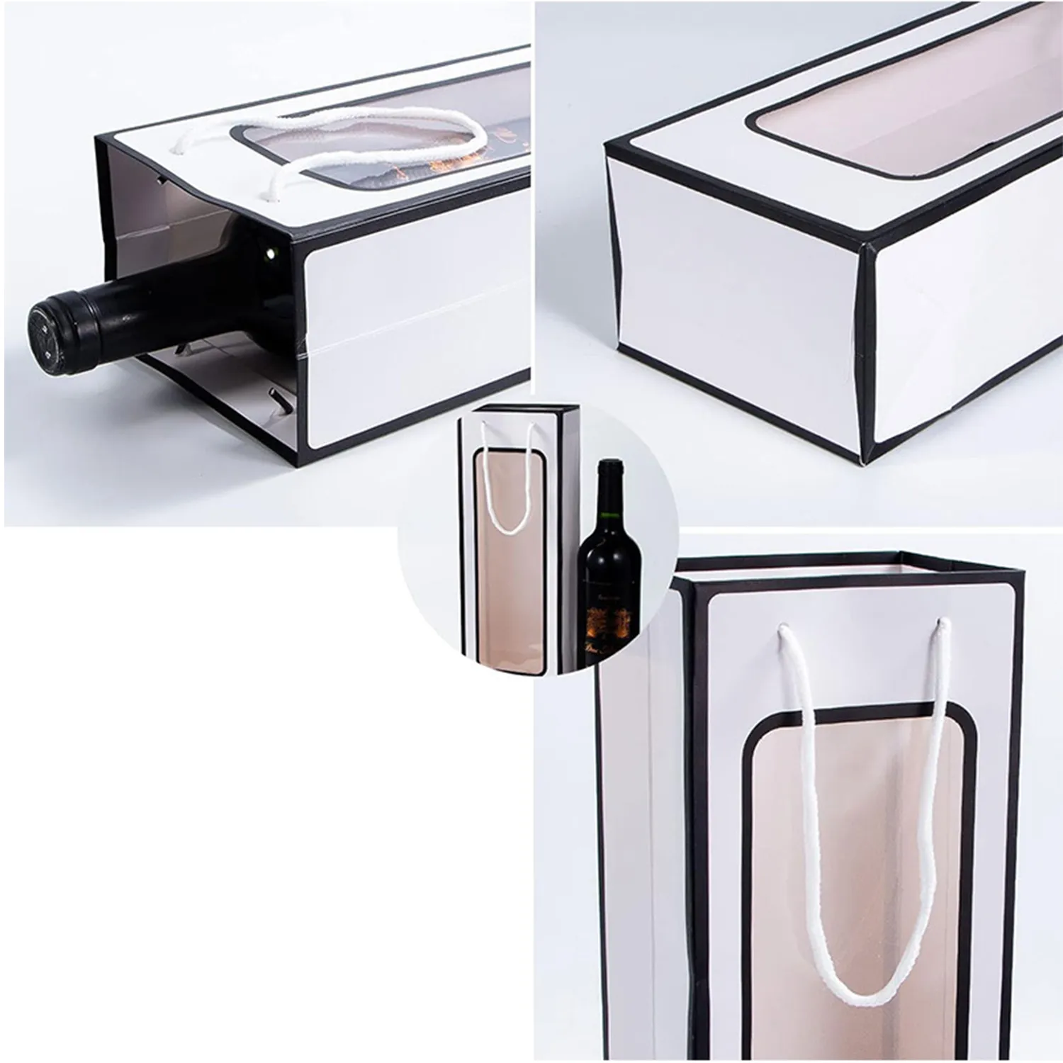 Kraft Paper Wine Gift Bags with Clear Window and Handles 8