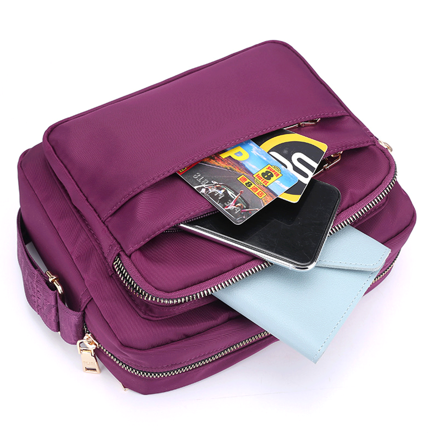 Five-Layers red purple Oxford Messenger cross-body Bag 4