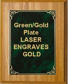 7" x 9" Oak Finish Plaque with a Green/Gold High Relief Plate 2