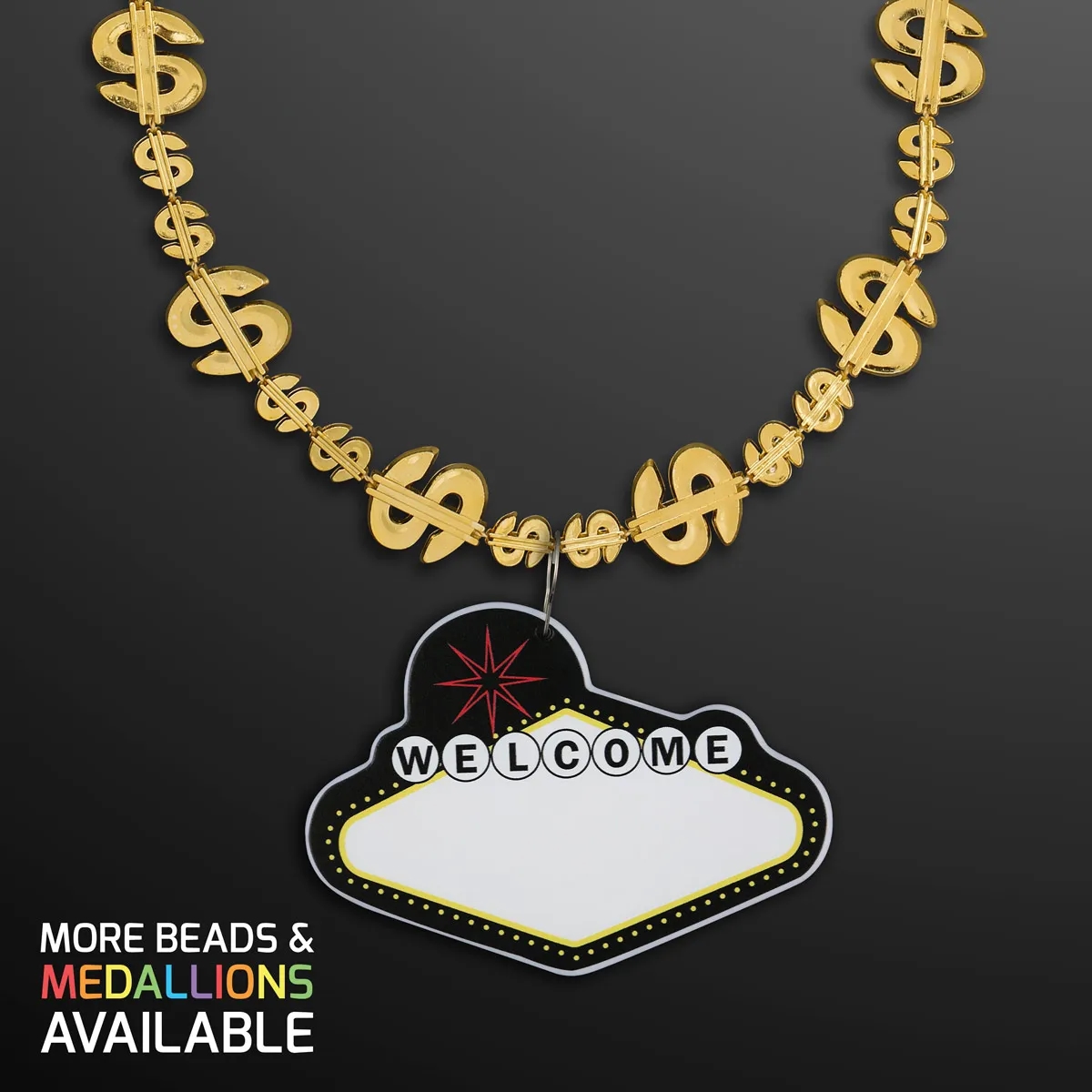 Shiny Gold Dollar Necklace with Vegas Sign Medallion 2