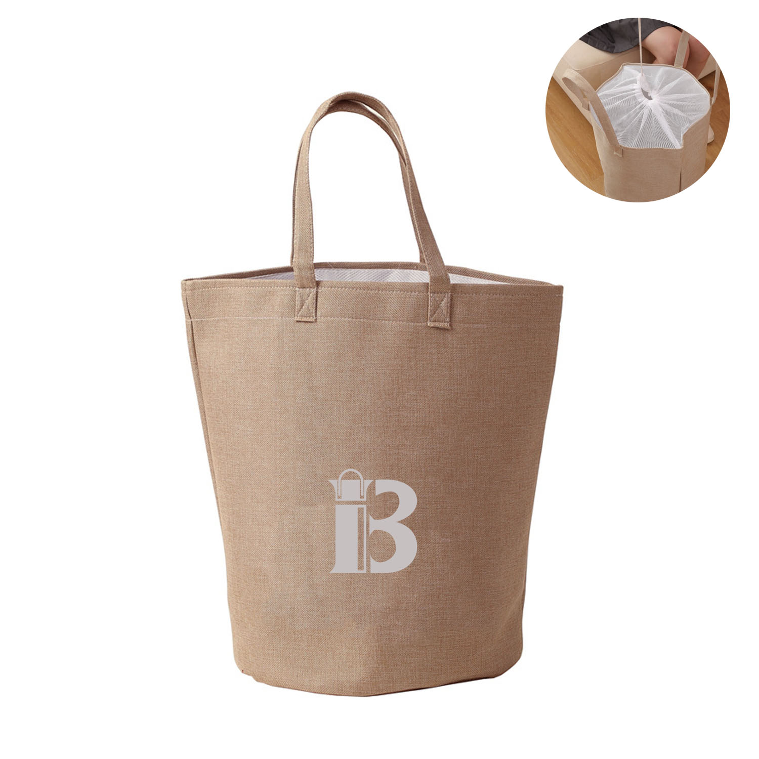 Foldable Waterproof Linen Beach Clothes Storage Tote Bag, custom tote bag with logo imprint 2