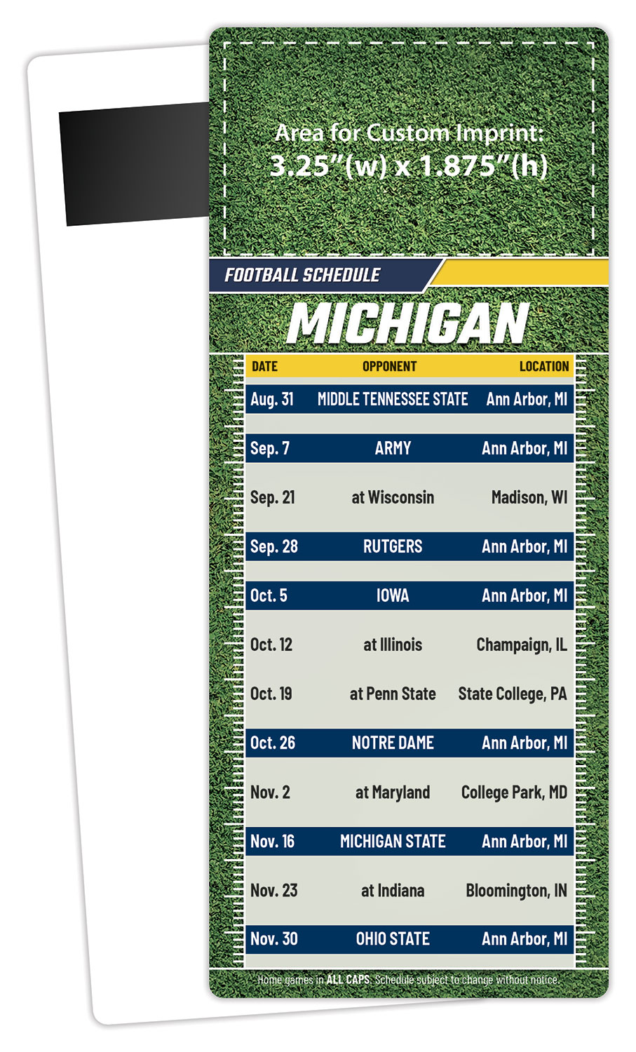 Football Schedule Laminated Card/Postcard with Magnet Strip 3.5x8.5 - 14 pt. 1