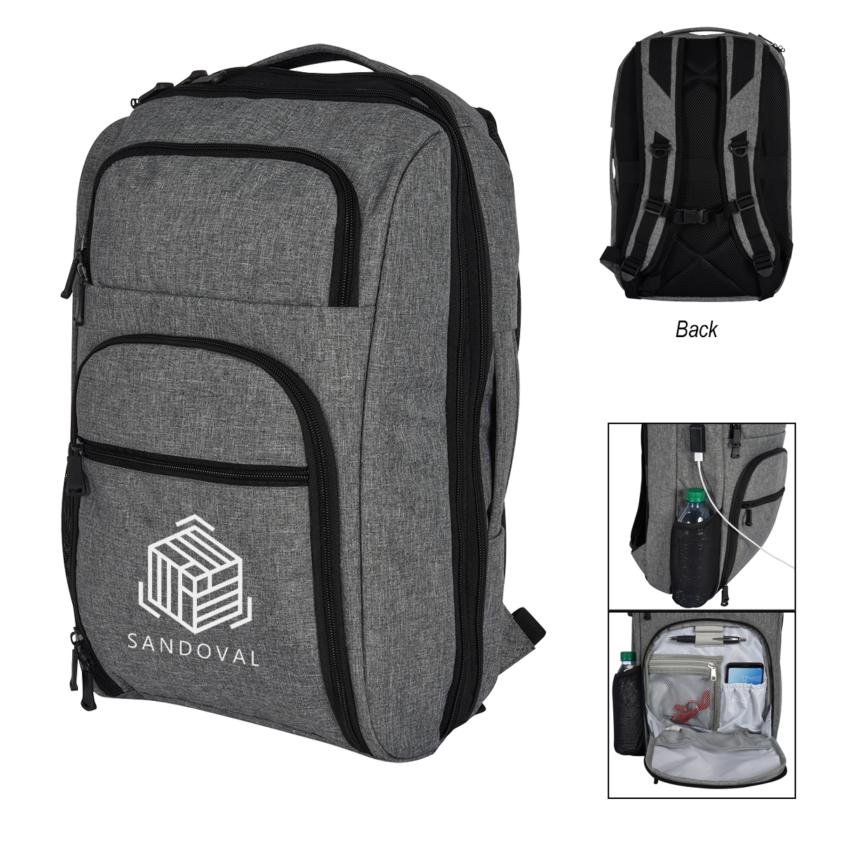 Heathered RFID Laptop Backpack & Briefcase 6