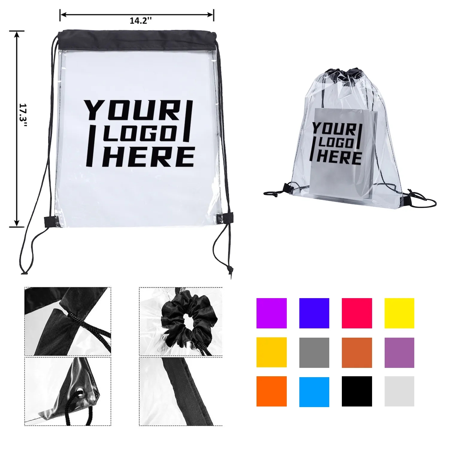 Waterproof Sport Clear PVC Drawstring Backpack MOQ50pcs