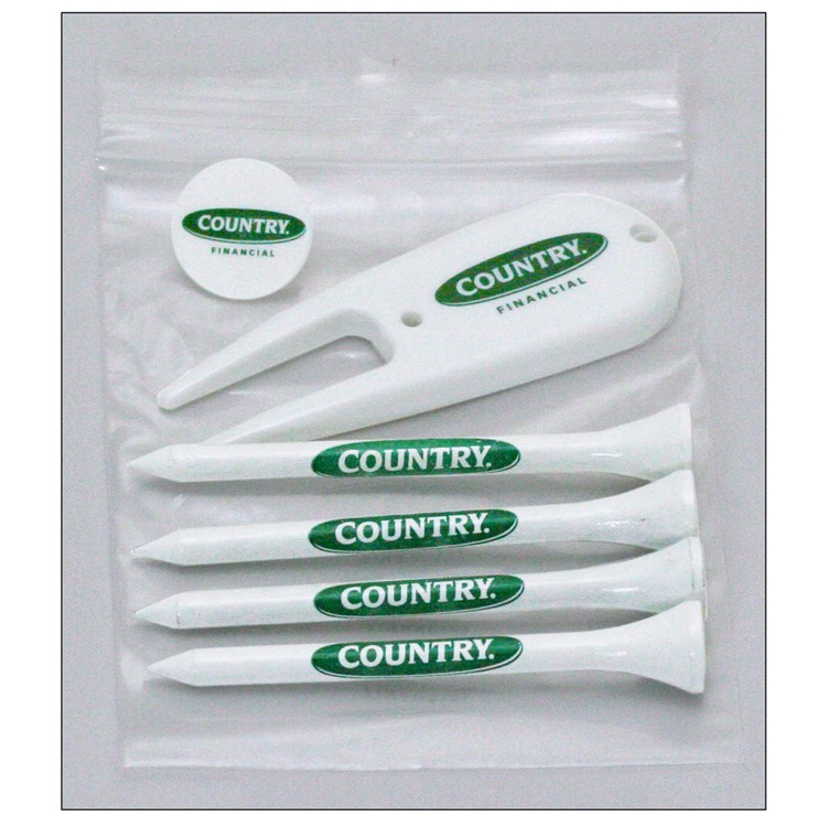 Golf Combo Pack of 4 Tees 1 Ball Marker & 1 Divot Tool
