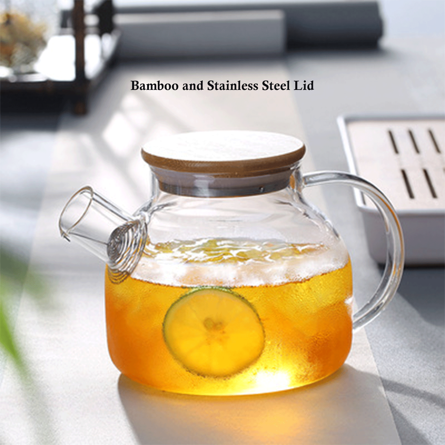 Stovetop Safe Glass Teapot Kettle w/ Bamboo Lid 2
