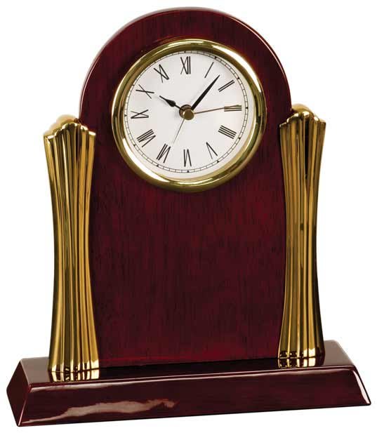 8 1/4" x 7 1/2" Rosewood Piano Finish Clock with Gold Columns 2