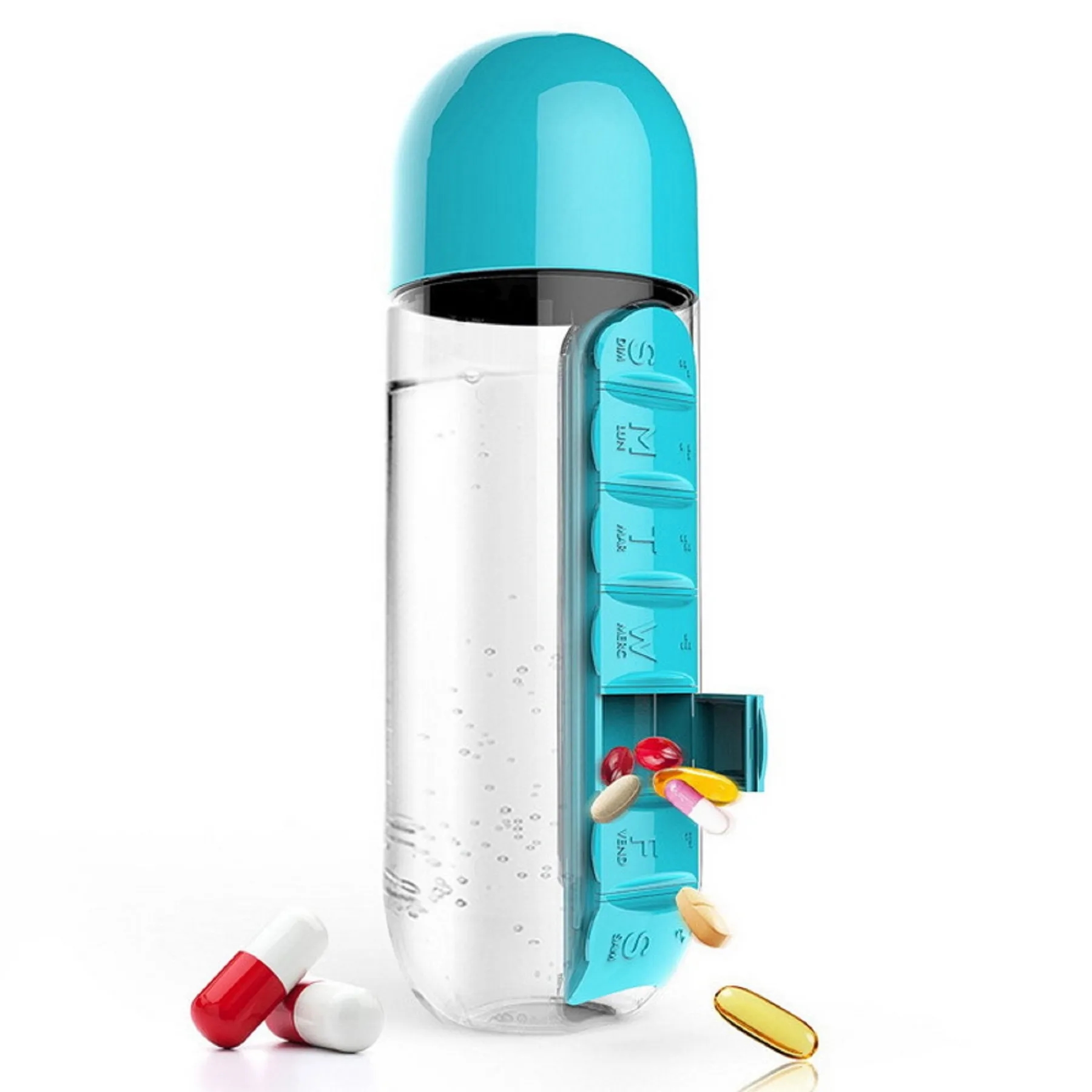 20 OZ Water Bottle with 7 Compartments Pill Box 10