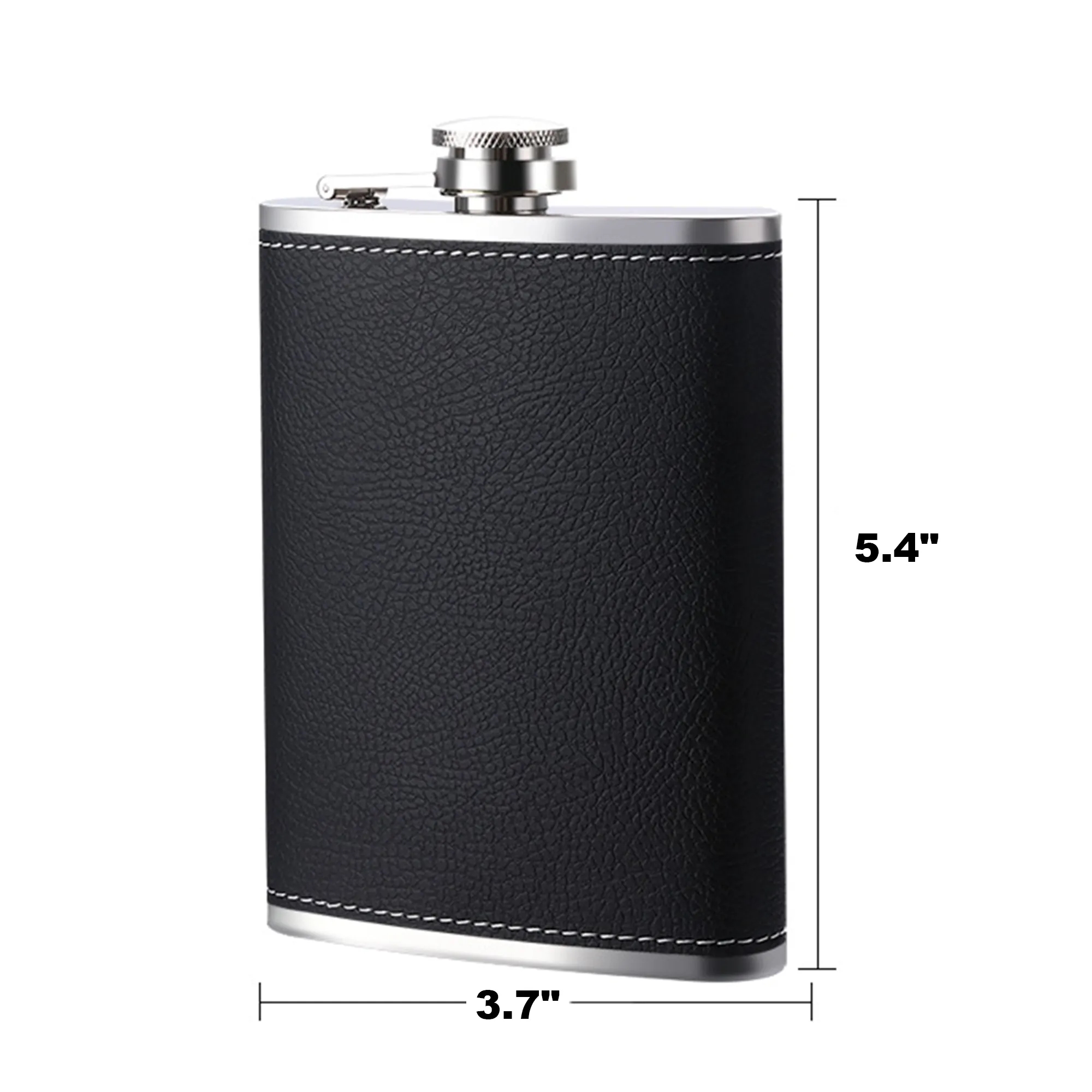 Leather Stainless Steel Pocket Hip Flask 8oz. 2