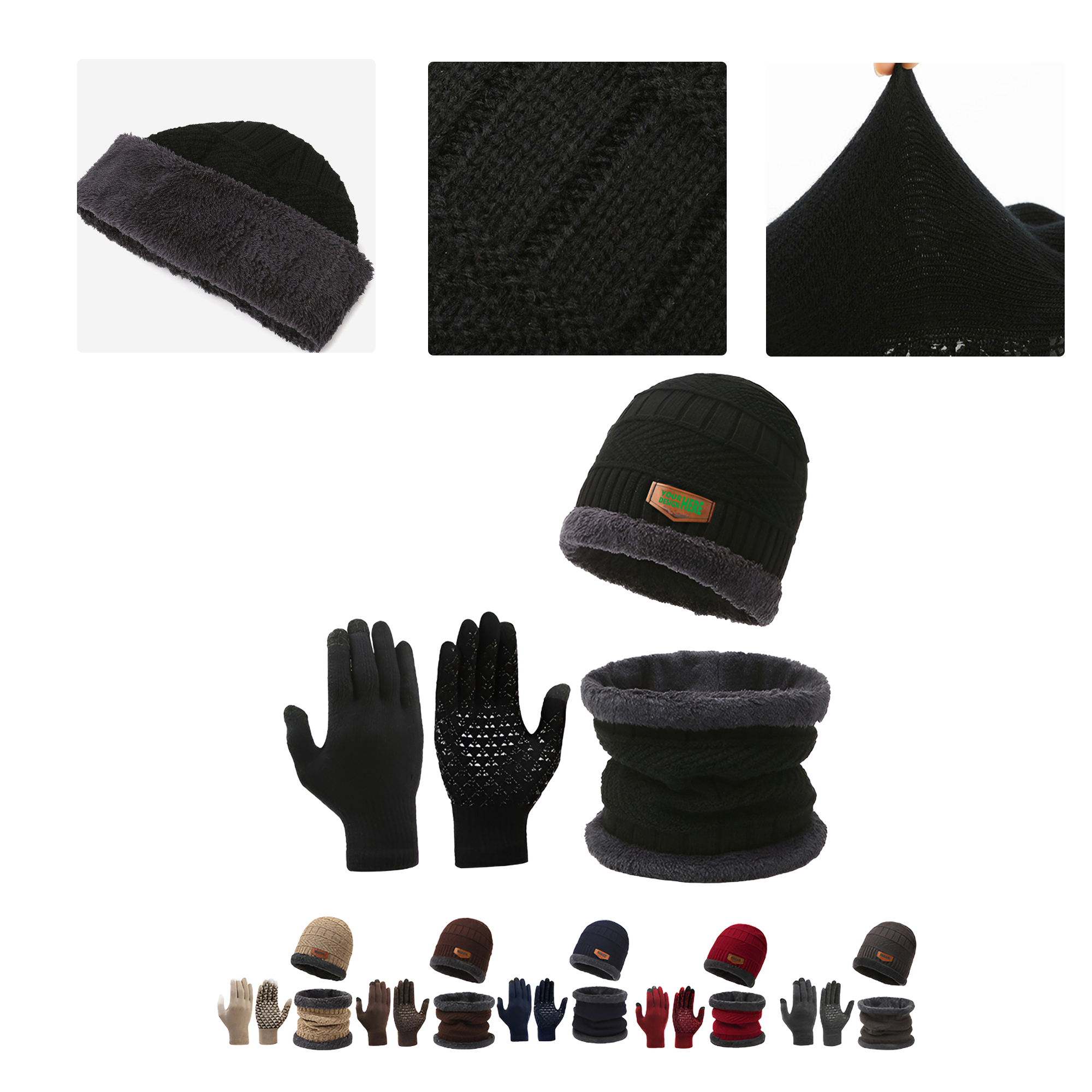 MOQ50 Custom Winter Hat Scarf Gloves Set 2