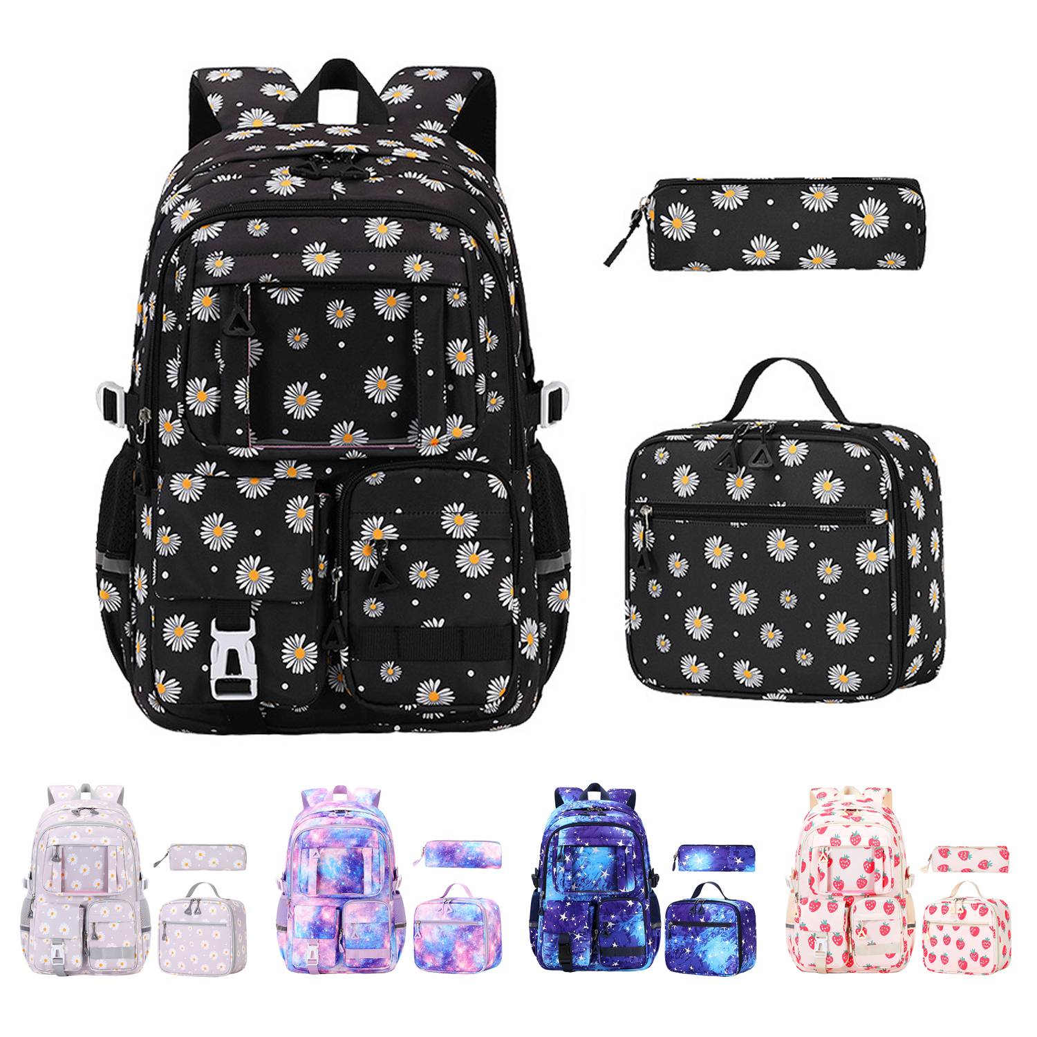 3Pcs Kids Waterproof Oxford Backpack w/Lunch Bag Pencil Case 7