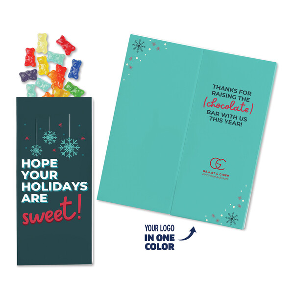 One Color Foil-Stamped Stock Holiday Sentiment Sweeter Cards with Albanese Gummi Bears