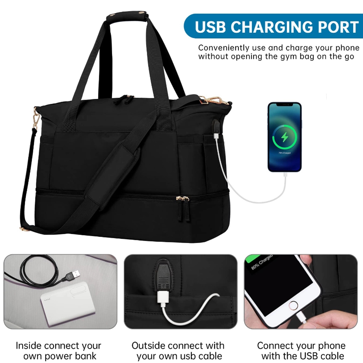 Custom Usb Port Travel Duffel Bag 4