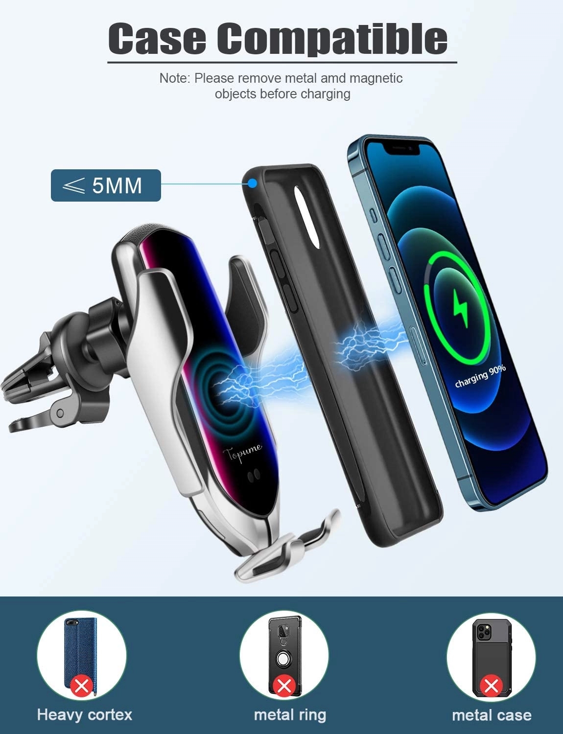 10W Qi Fast Charging Wireless Car Charger 4