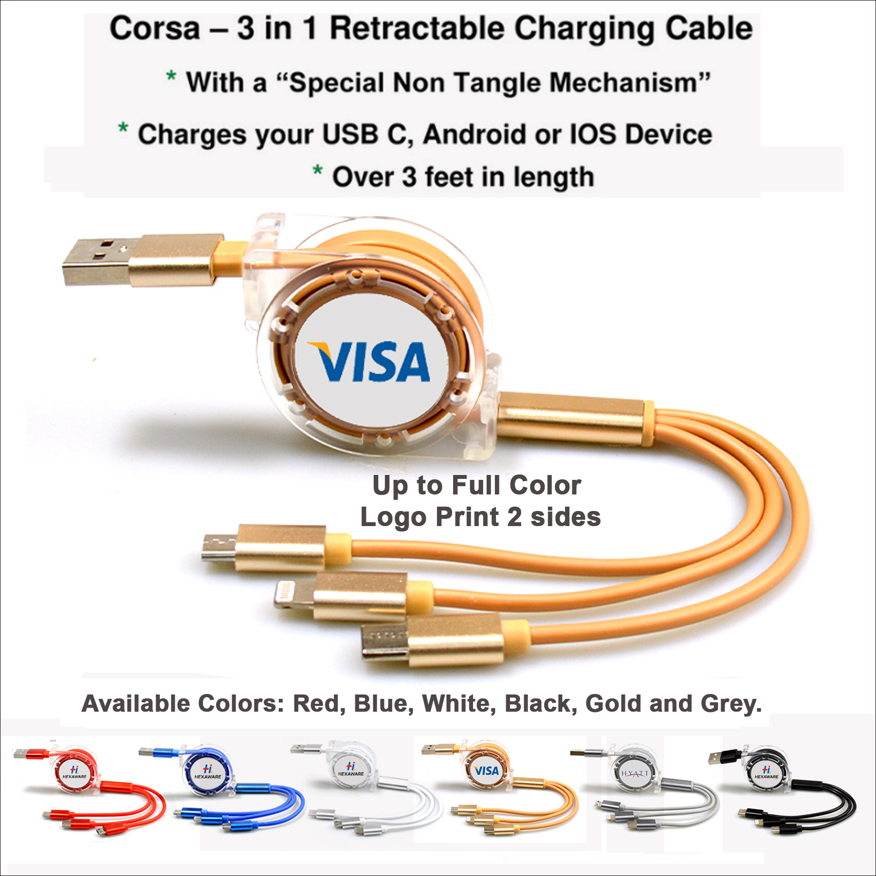 Corsa 3 in 1 Retractable Charging Cable 3