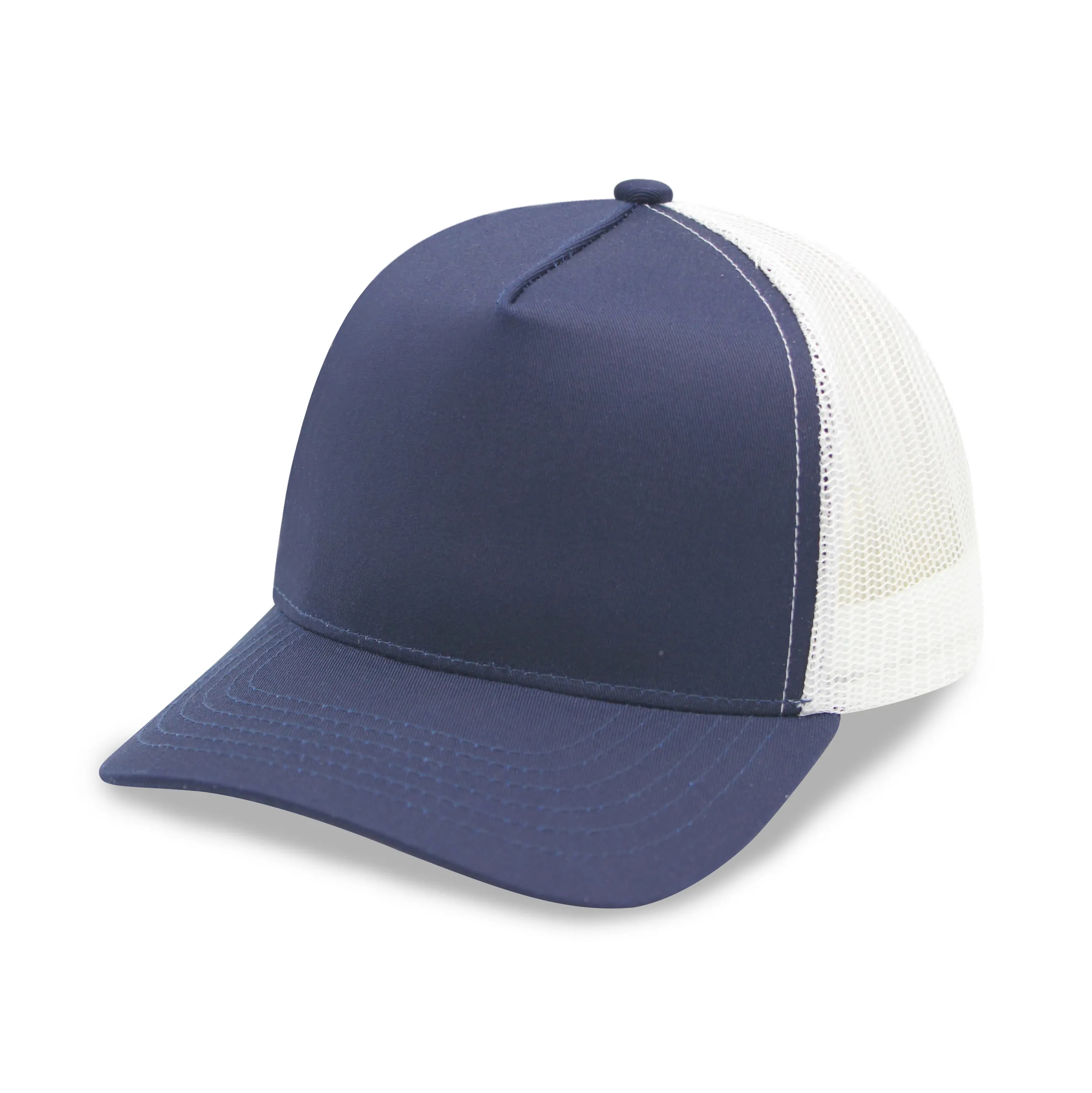 A frame 5 Panel High Profile Curved Visor Trucker Cap