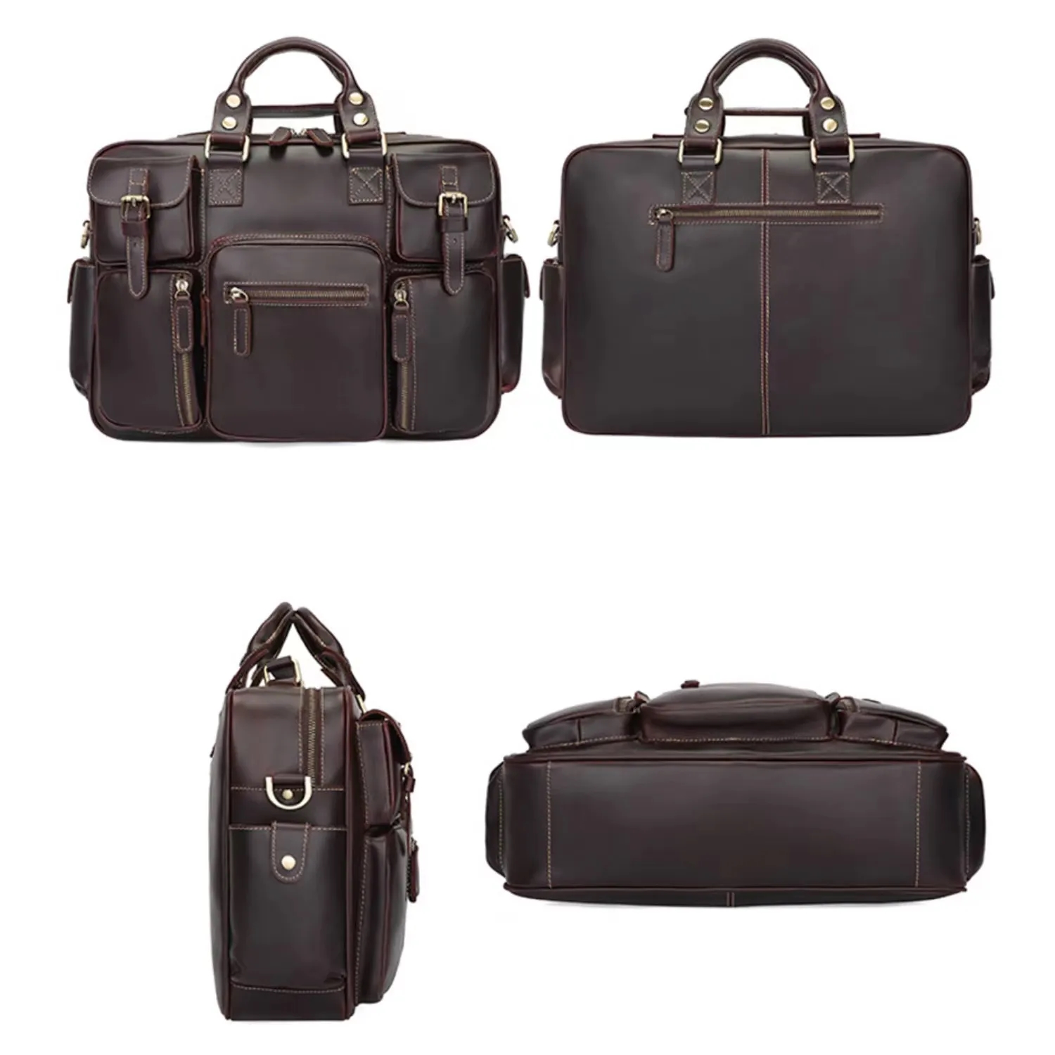 Custom Vintage Genuine Cowhide Briefcase Messenger Bag 9