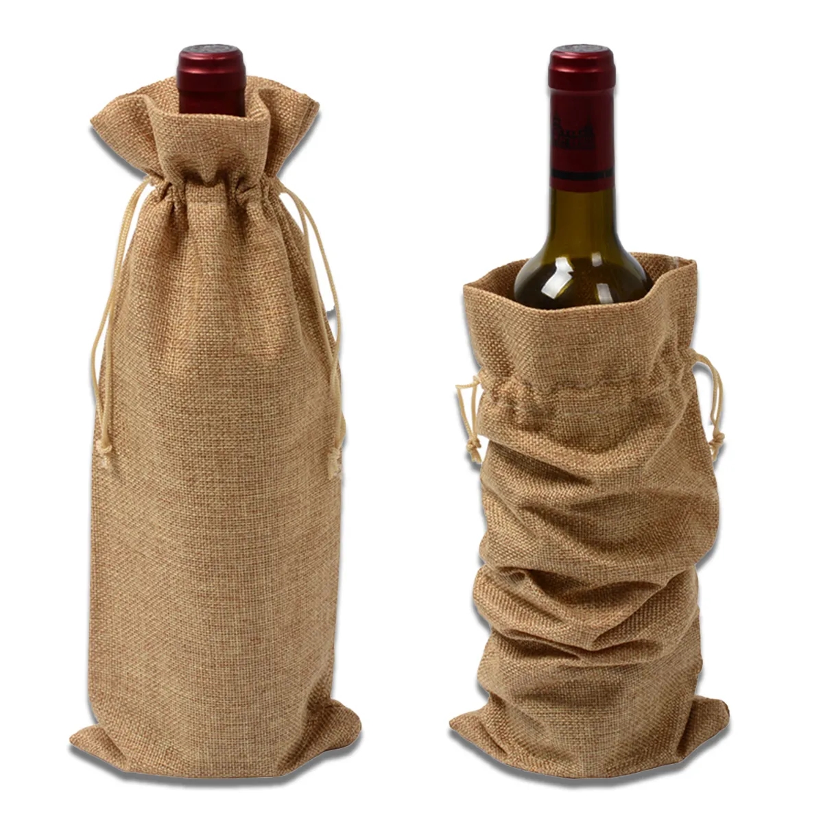 Reusable Burlap Wine Bottle Gift Bags with Drawstrings 4