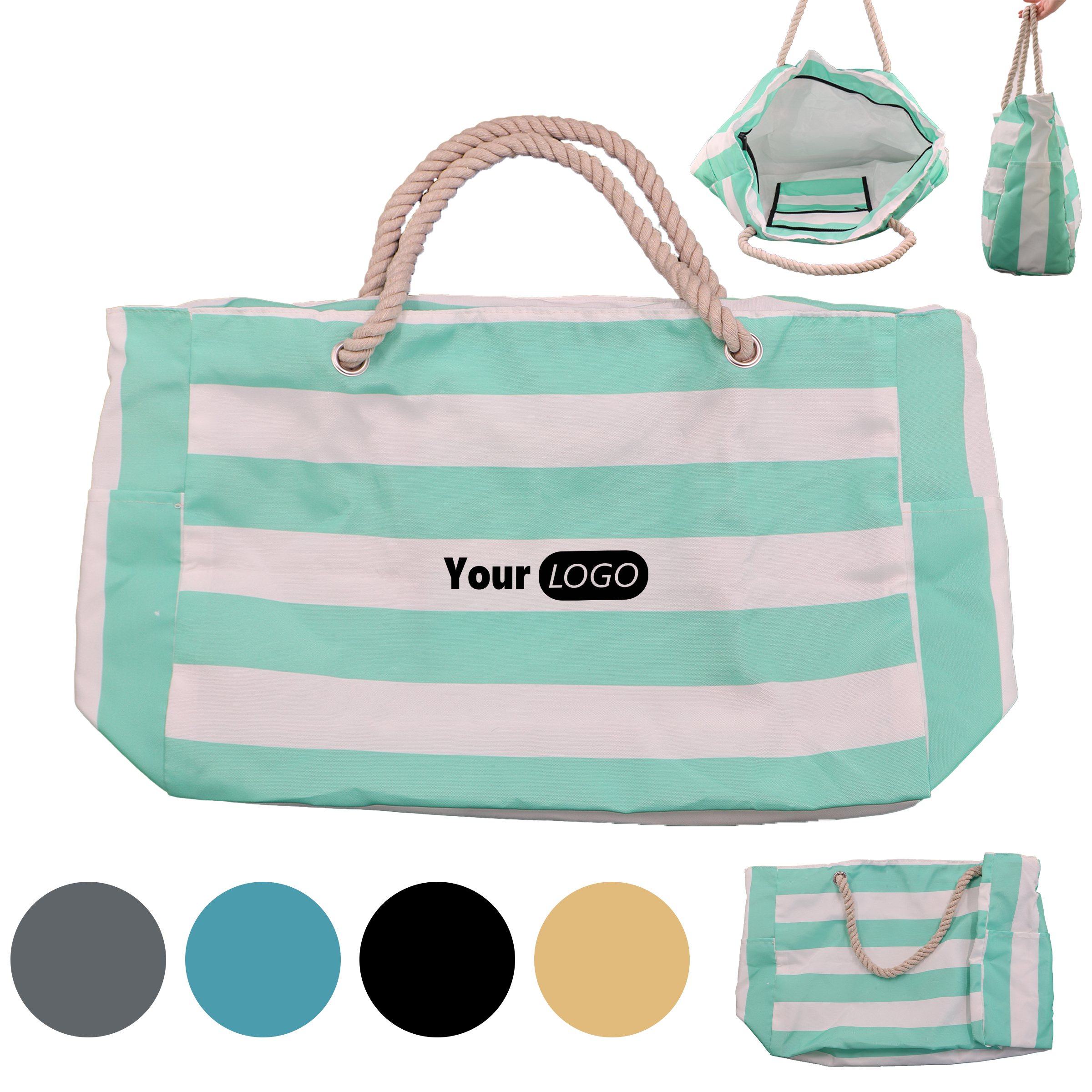 Canvas Large Capacity Striped Commuting Tote Bag, custom tote bag with logo imprint 8