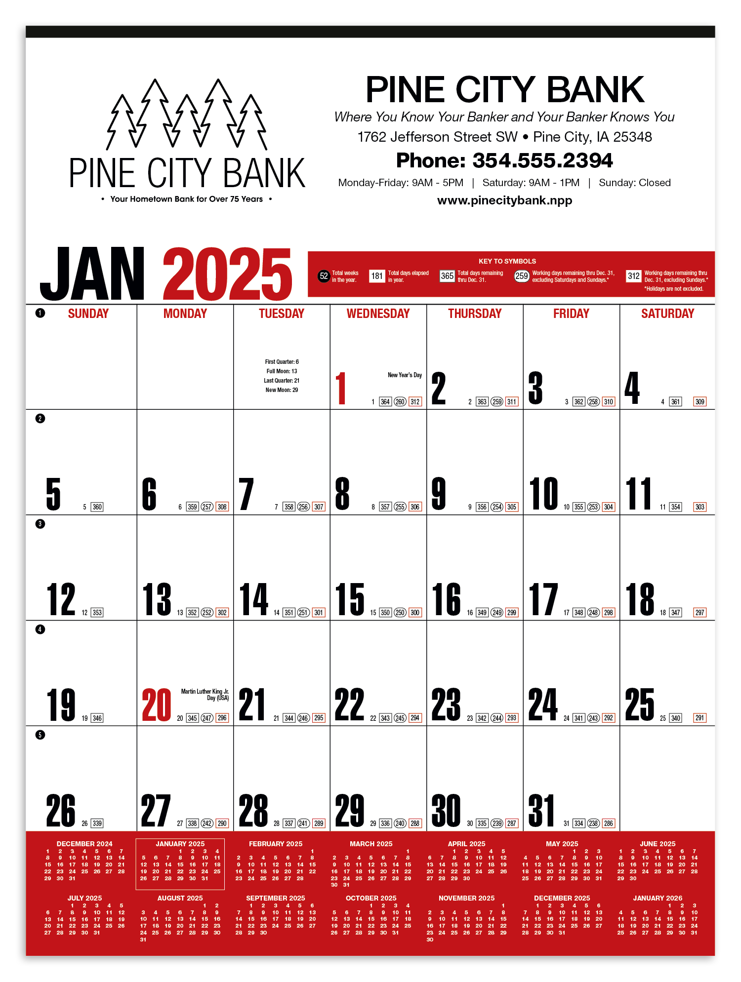 HotLine® Products Yearly Record® Red Calendar 2