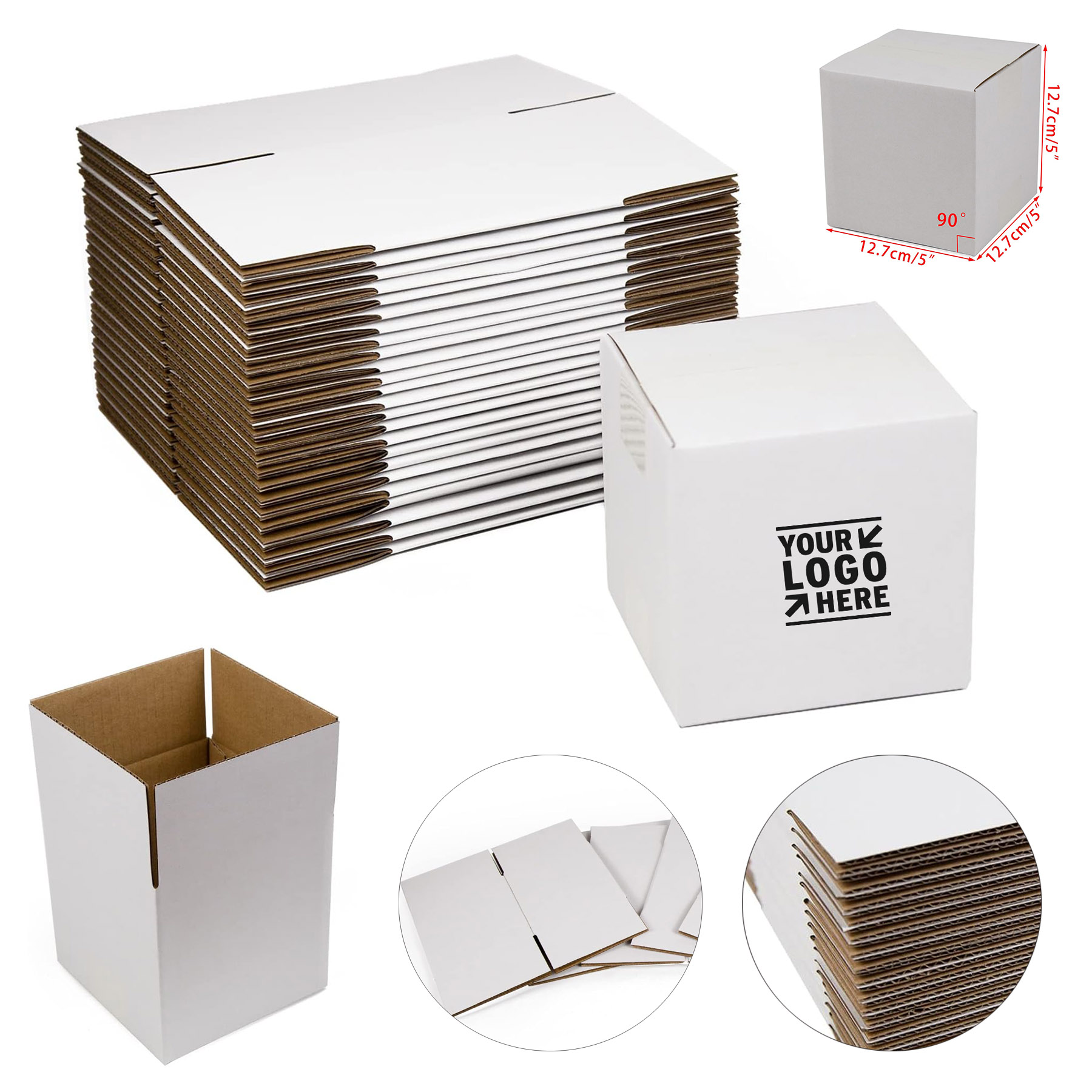 
5x5x5 Inches Durable Small Corrugated Cardboard White Shipping Packing Box