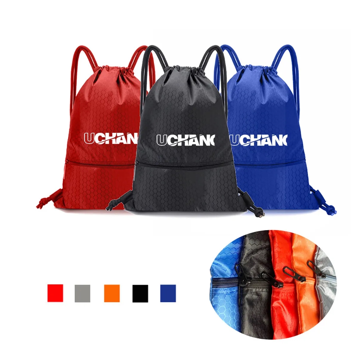 Polyester Drawstring Backpack With Zipper Pocket 7
