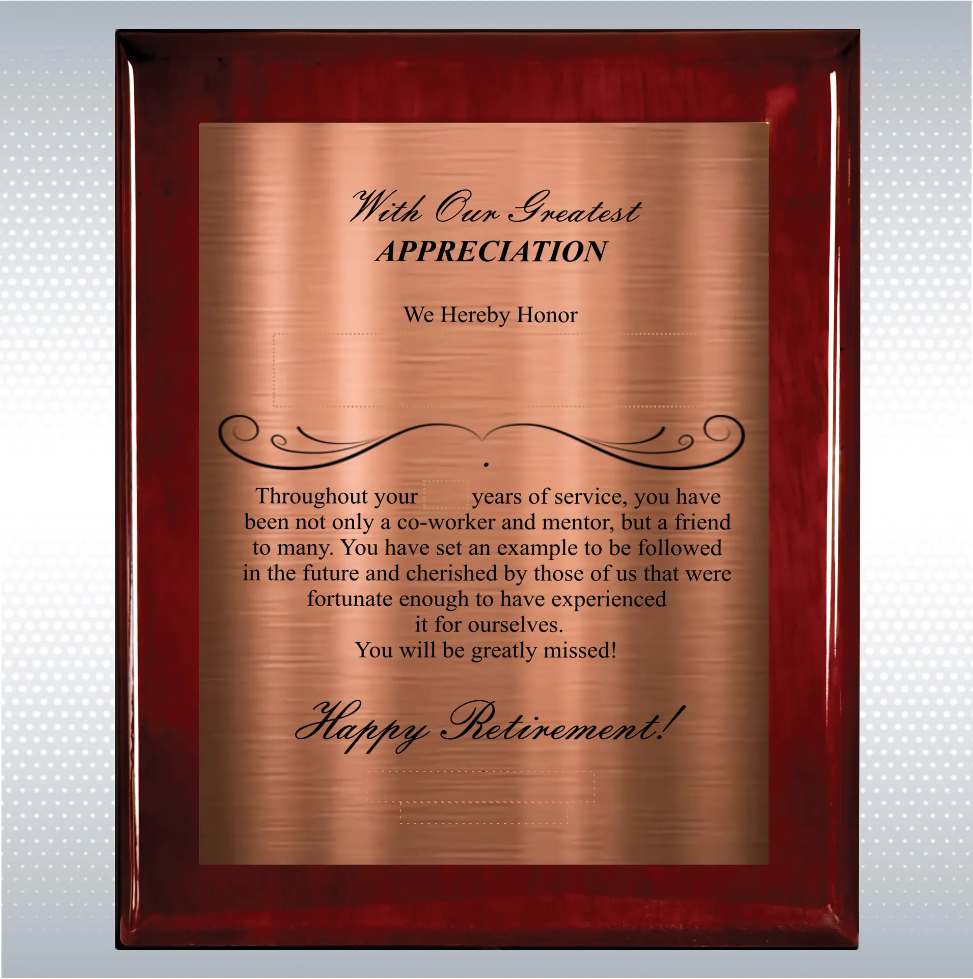 Rosewood Piano Finish Wood Plaque Retirement Gift Award 13