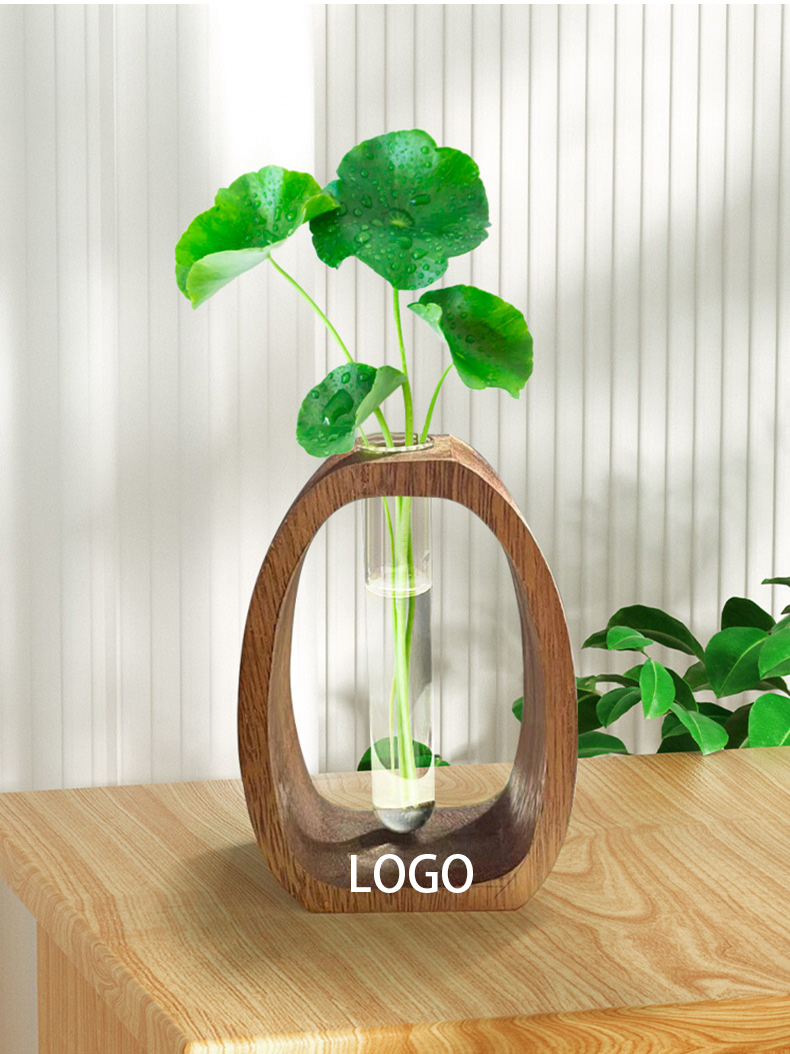 Wooden Frame Glass Vase for Desktop Décor 1