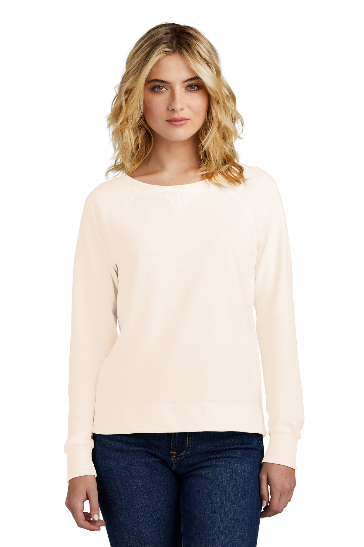 District Women's Featherweight French Terry Long Sleeve Crewneck DT672 1