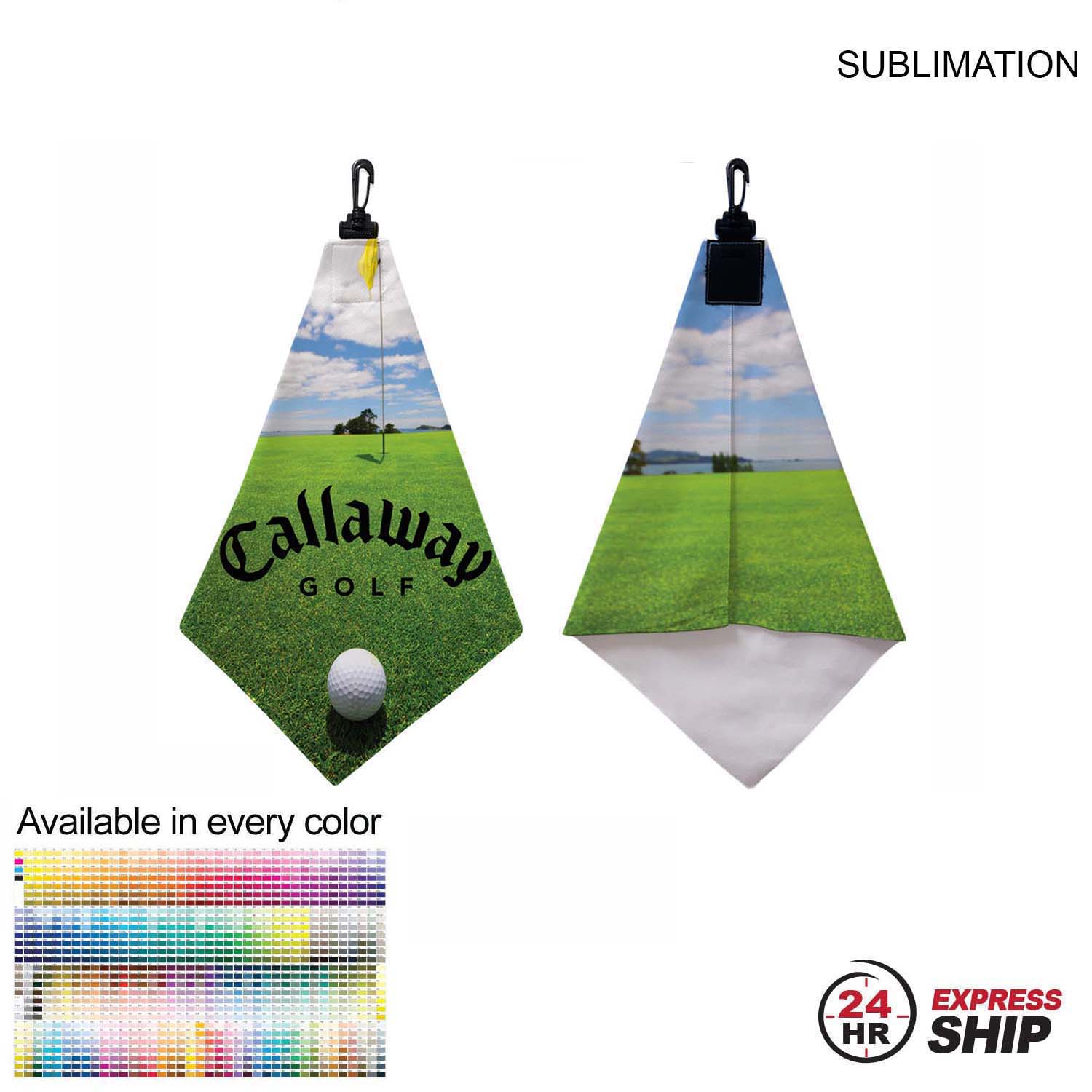 24 Hr Express Ship - Microfiber Suede Shammy Golf Towel, Triangle Shape, 11x17, Sublimated 2