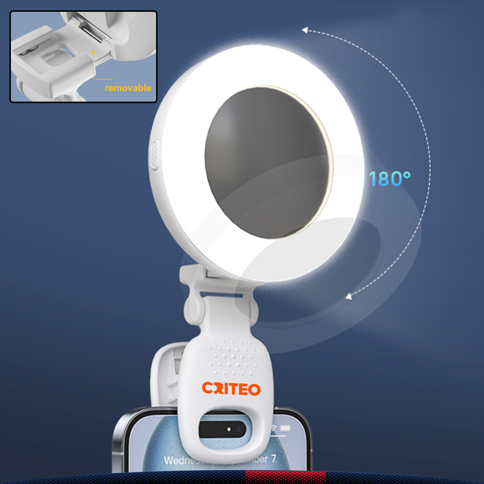 Auralite Clip-On Rechargeable Mirror Selfie Ring Light 3