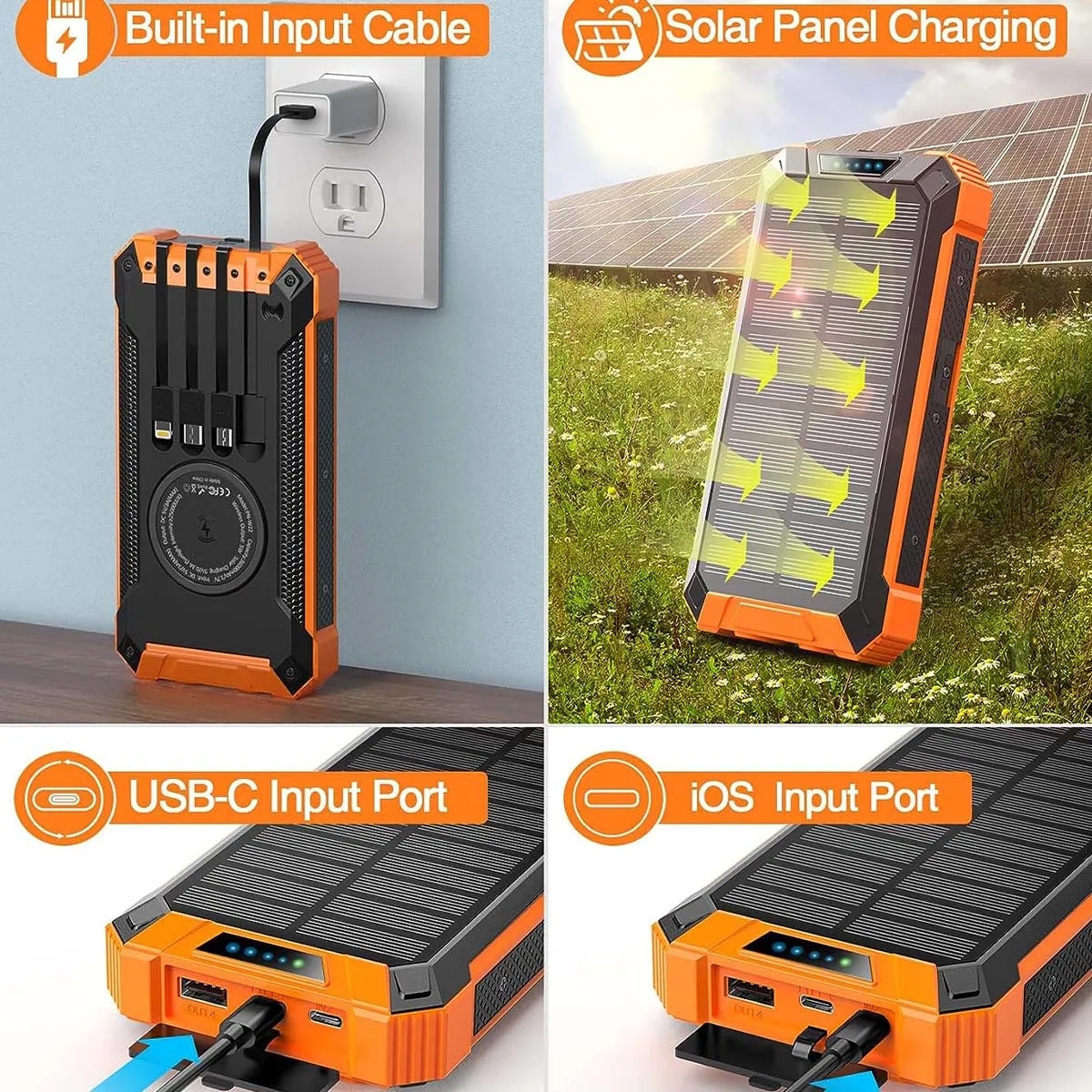 Solar Portable Wireless 20000mAh Fast Charging Power Bank 7