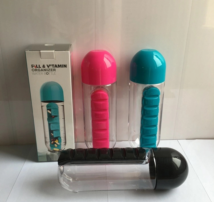 600ML Clear Water Bottle Combine Daily Pill Boxes 4