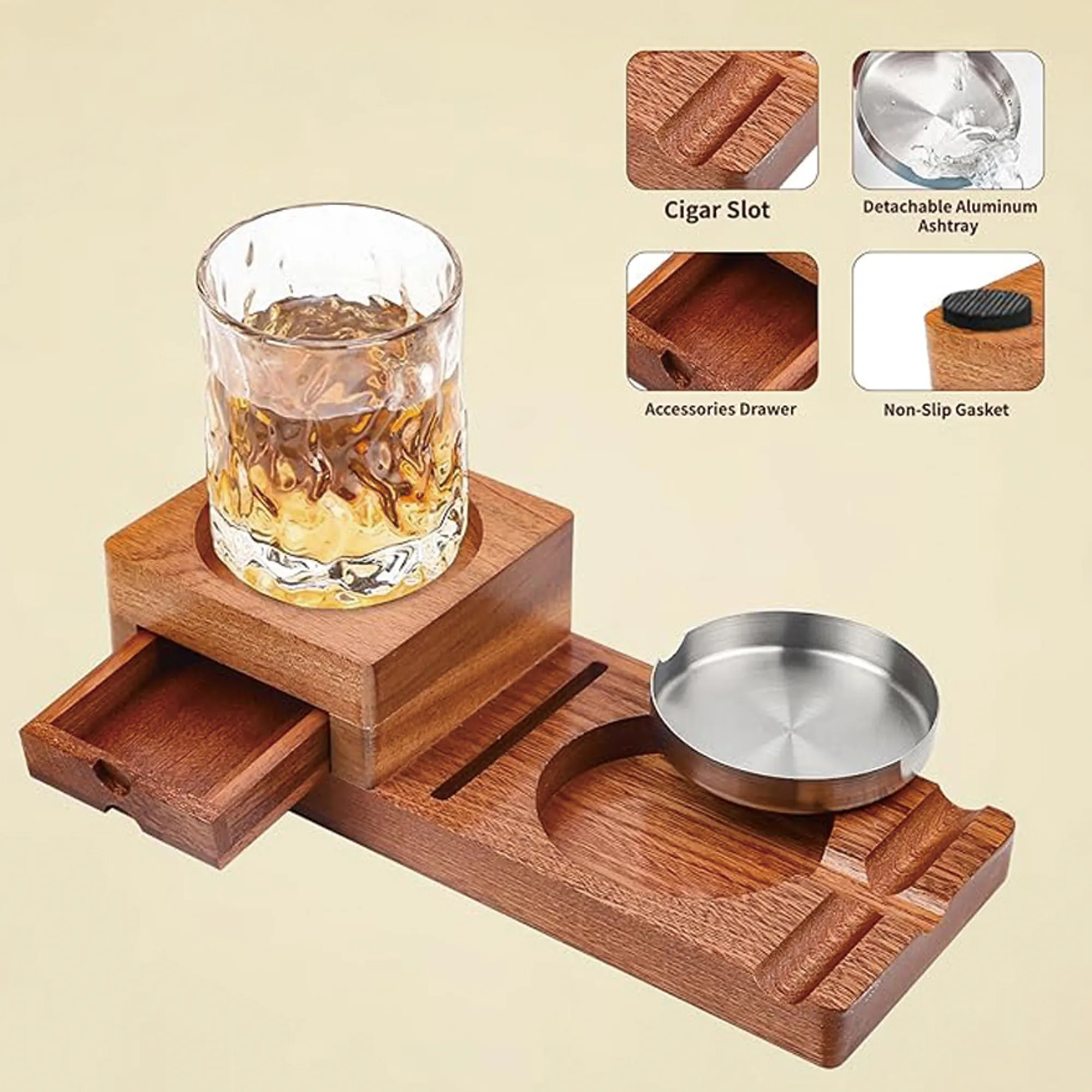 Wooden Cigar Case Humidor Ashtray Set With Cutter Office 4