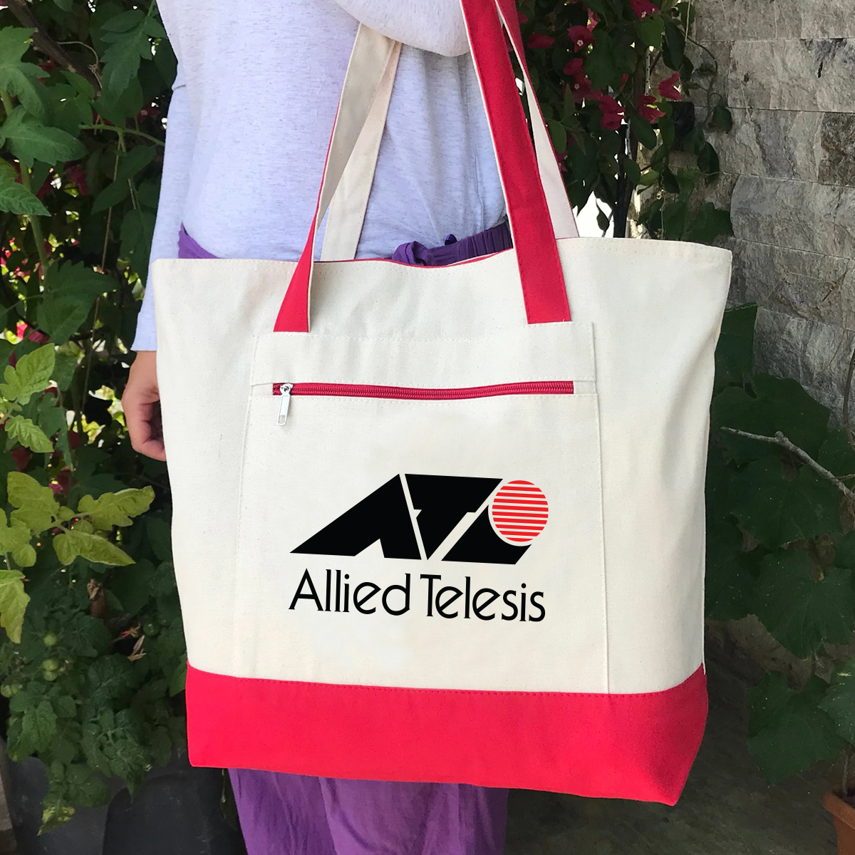 DailyMate Heavy Canvas Zipper Tote Bag with Color Handles, custom tote bag with logo imprint 3