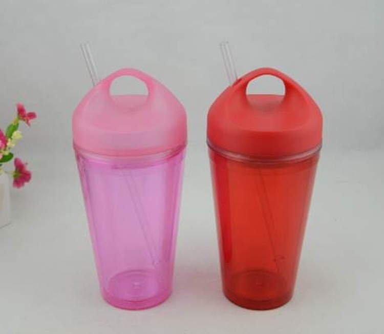 Double Layer PortableWater Cup with Straw 2
