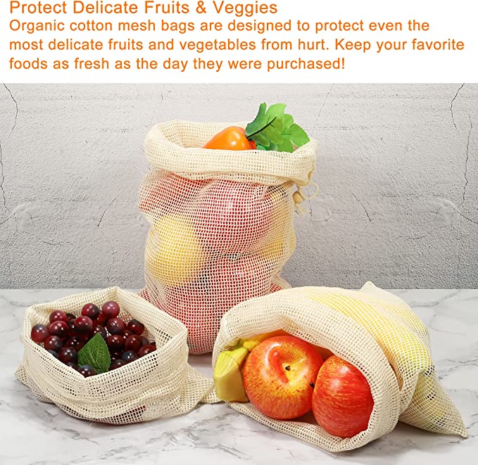 Reusable Produce Grocery Washable Organic Cotton Mesh Produce Bags 4