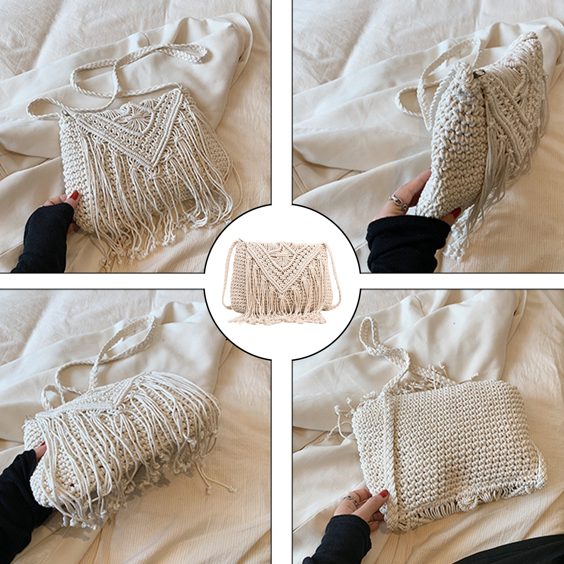 Jute Straw cotton tassel shoulder cross-body bag 10