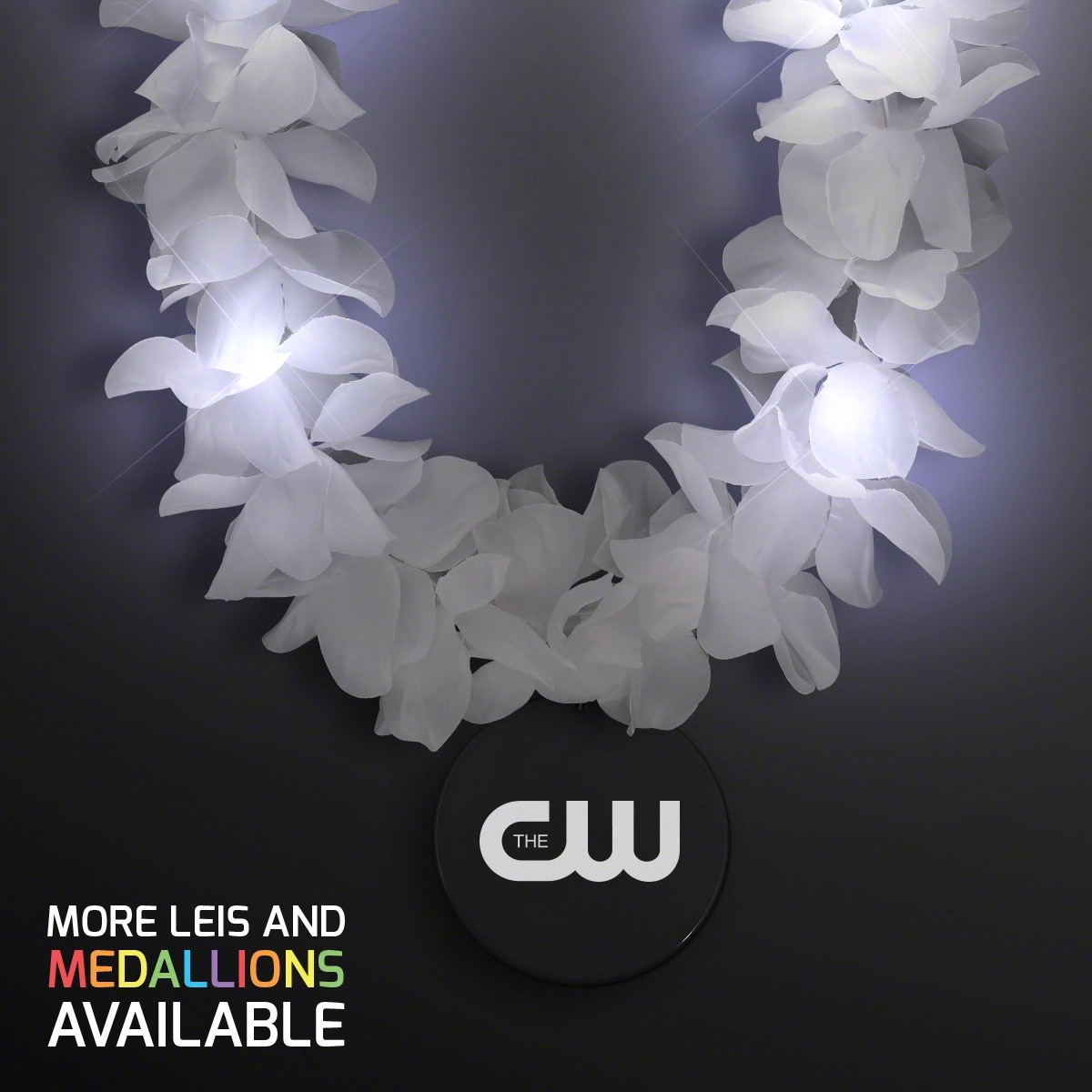 White Flower Light Up Lei with Medallion 17